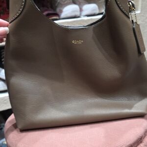 Coach Dark Stone Taupe Leather Shoulder Bag with Gold Hardware